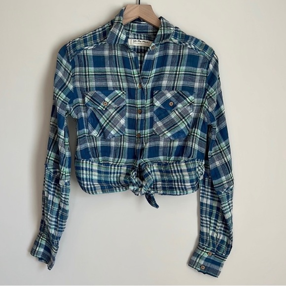 Free People First Bloom Plaid Top Blue Size XS Retails $78 - Picture 4 of 10